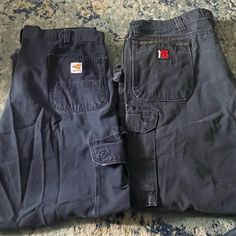 Had These For Awhile Looking To Negotiate With Anyone I Think $25 Is Fair Considering The Wrangler Are Brand New And The Carhartts Too With Some Wear On The Bottom. Carhartt Is A 42 In Waist And 30 In Length From Top To Bottom. The Wranglers Are 44 In Waist And 32 From Top To Bottom. Men’s Cargos, Wrangler Black, Carhartt Pants, Men Carhartt, Cargo Pants Men, Come Together, Cargo Pants, Black Blue, Mens Pants