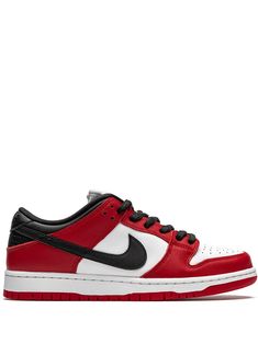 White/black/red leather/rubber SB Dunk Low Pro sneakers from NIKE featuring round toe, signature Swoosh logo detail, contrasting panel detail, front lace-up fastening, logo patch at the tongue, branded insole and rubber sole. These styles are supplied by a premium sneaker marketplace. Stocking only the most sought-after footwear, they source and curate some of the most hard to find sneakers from around the world.. | Nike SB Dunk Low Pro sneakers Nike Sb Dunk Low Chicago, Original Air Jordans, Nike Sb Dunk Low Pro, Nike Sb Dunk Low, Nike T, Sb Dunk Low, Nike Sb Dunks Low, Nike Sb Dunk, Shoe Display