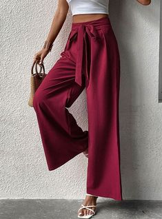 Fabric name: polyesterPant type: wide legsPant length: trousersWaist type: high waistPopular elements: wide legsColor: wine redSize: S,M,L,XL Formal Office Wear, Commuter Style, Sleeveless Dresses Casual, Formal Office, Push Up Swimsuit, Women Pants, Pink Midi Dress, White Maxi, Leg Design