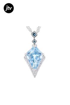 2.45ctw Kite Swiss Blue Topaz and 0.11ctw Round White Zircon with 0.04ctw Round Blue Diamonds Silver Pendant With 18" Singapore Chain. Measures Approximately 0.84"L x 0.42"W. Lobster Claw Closure with 2" Extender. 1.9mm Bail. White and Black Rhodium Enhanced Settings. Light Blue Diamond Jewelry With Accent Stones, Fine Jewelry With Light Blue Diamond Accents, Fine Jewelry Light Blue With Diamond Accents, Fine Jewelry Light Blue Jewelry With Diamond Accents, Light Blue Round Cut Diamond Jewelry, Light Blue Aquamarine Jewelry With Diamond Accents, Light Blue Diamond Fine Jewelry, Fine Jewelry With Light Blue Accent Stones, Diamond White Blue Topaz Jewelry With Center Stone