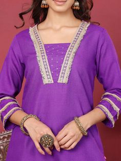 Grab this beautiful 3-piece set. The set comes with ethnic motif printed straight shape kurta has v neck, 3/4th sleeves & calf length teamed with solid trouser pant with side pocket and a dupatta. Color - Lavender Kurta Fabric-Silk Blend Pant Fabric-Silk Blend Dupatta Fabric - Silk Blend Neck-V Neck Sleeves-3/4th Sleeves Work -Ethnic Motif Print Detailing Washing Instructions-Dry Clean DISCLAIMER - The color of the product may be differ due to screen settings of device. A misprint here and a color drop slip there is the beauty of printing which is not treated as a defect. Embroidered Suit, Formal Jewelry, Chiffon Dupatta, Lavender Color, Fabric Silk, Suit Set, Fabric Shop, Casual Party, Silk Chiffon