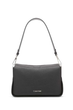 a black leather handbag with the name cavali in white lettering on it