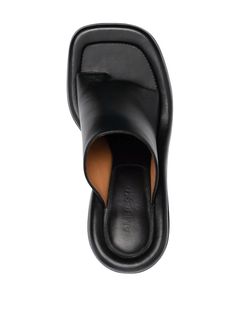 Calf Leather Mules With Single Toe Strap, Designer Calf Leather Mules With Single Toe Strap, Classic Mules With Leather Lining And Single Toe Strap, Calf Leather Mules With Leather Footbed, Classic Mules With Single Toe Strap And Leather Lining, Black Calf Leather Mules With Open Heel, Black Calf Leather Open Heel Mules, Modern Slides With Padded Heel, Modern Slip-on Slides With Padded Heel