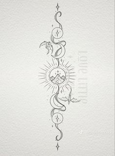 a drawing of a cross with the sun and moon above it, on white paper