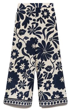 An inky floral print sprawls over polished pants that offer a flowy wide-leg fit. Hidden back-zip closure Side-seam pockets Lined 87% viscose, 11% polyester, 2% polyamide Hand wash, line dry Imported Print Wide Leg Pants, Printed Wide Leg Pants, Blue Fits, Leg Pants, Wide Leg Pants, Wide Leg, Mango, Floral Print, Floral Prints