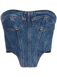 David Koma Denim Bustier Crop Top - Farfetch Denim Bustier Top, 53rd Birthday, Denim Bustier, Edgy Glam, Top Bustier, Denim And Diamonds, Denim Corset, David Koma, Dr Closet