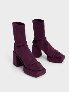 Burgundy Lucile Textured Platform Calf Boots - CHARLES & KEITH US Burgundy Platform Boots For Fall, Burgundy Platform Boots With Round Toe For Fall, Trendy Burgundy Heeled Boots For Fall, Trendy Ankle-high Burgundy Boots, Purple Platform Boots For Fall, Fall Purple Platform Boots, Fall Platform Heeled Boots With Ankle Strap, Classic Black Boots, Kids Belt