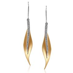 Simon G. 18Kt Yellow and White Gold Dangle Leaf Earrings Featuring 0.13 Carats White Diamonds 50 Birthday, White Diamond Earrings, Contemporary Earrings, Precious Gemstones Jewelry, Earring Box, Fallen Leaves, Yellow Gold Earrings, Jewelry Appraisal, Diamond Dangle Earrings