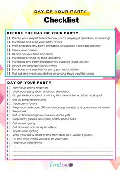 a printable checklist for the day of your party