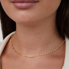 Have the best of both worlds with this stunning pearl & chain necklace. The perfect accessory to wear when you can't decide between crystals and pearls. Easy, effortless, and always chic. 18K gold plated, brass Freshwater pearl Length: 15.7in (+ 2.4in adjustable) Hypoallergenic, lead & nickel free If you aren't in LOVE with your purchase, please let us know within 30 days of receiving your item, and you'll receive a stress-free refund. Gold Pearl Choker With Clavicle Chain, Gold Pearl Clavicle Chain Choker, Gold Pearl Choker Chain Necklace, Gold Link Chain Necklace With Pearls, Gold Choker Necklace With Pearl Chain, Delicate Gold Plated Clavicle Chain Necklace, Delicate Gold Plated Collar Length Chain Necklace, Chic Pearl Chain Necklace For Gift, Gift Pearl Necklace With Satellite Chain