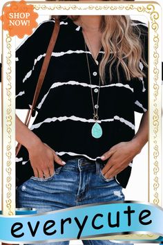 Black Striped Folded Short Sleeve Shirt Black Casual Blouse For Vacation, Casual Black Blouse For Vacation, Chic Black Blouse For Vacation, Chic Black Vacation Blouse, Trendy Black V-neck Shirt, Chic Black Top For Vacation, Chic Black Short Sleeve Shirt, Black Short Sleeve Blouse For Day Out, Short Sleeve Shirt Women