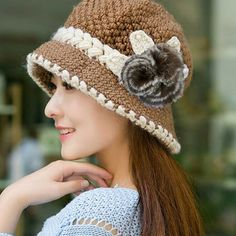 Fashion Women Lady Winter Warm Crochet Knitted Flowers Decorated Ears Hat KH Size: one size.  Color: Beige.  Gender: unisex.  Age Group: adult. Dinner Outfit Winter, Moda Country, Wool Hat Knit, Baseball Caps Fashion, Crochet Beanie Hat, Crochet Cap, Wool Caps, Knitted Flowers, Cap Fashion