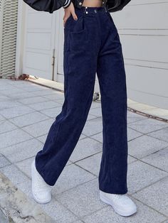 Navy Corduroy Pants Outfit, Chic Closet, Corduroy Pants Women, Women Bottoms, Navy Blue Pants, Women Pants