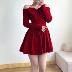 Holiday Christmas Bow Velvet A-Line Red Dress Slim Slash Neck Long Sleeve Mini Dresses For Women Autumn Winter Lady SPECIFICATIONS Elasticity: Slight Strech Fabric Type: POLYESTER Hign-concerned Chemical: None Pattern Type: Solid Fit Type: LOOSE Silhouette: A-LINE Dresses Length: Above Knee, Mini Material: COTTON Material: POLYESTER [New In 20240925]