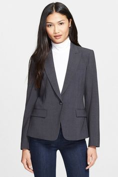 - Notch lapel - Long sleeves with triple barrel cuffs - Front button closure - 2 front flap pockets - Besom chest pocket - Back vent - Fully lined with shoulder pads - Approx. 23" length - Made in USA Fiber Content Shell: 52% polyester, 43% wool, 5% elastane Lining: 94% polyester, 6% polyurthane probably worn once or twice  has some deodorant marks under arm from sign of wearing once or twice (see last two photos for underarm) really good condition!     GENERAL ITEM INFORMATION o   All new items Fashion Wear, Wool Jacket, Flap Pocket, Chest Pocket, Shoulder Pads, Casual Chic, Women's Blazer, Dress Shop, Made In Usa