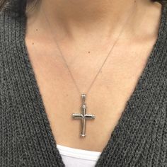 14KT White Gold Polished Large Cross Pendant - Legacy Saint Jewelry White Gold Polished Cross Necklace, White Cross Necklace With Medium-length Chain, White Cross Pendant Necklace With Polished Finish, Gold Chain Necklaces, White Gold Chain, White Gold Chains, Chain Necklaces, Gold Polish, Gold Chain Necklace