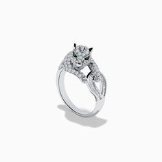 Signature 14K White Gold Emerald and Diamond Panther Ring Panther Ring, 11 Stone, Effy Jewelry, Panther, Emerald, White Gold, Ring, Stone, Gold