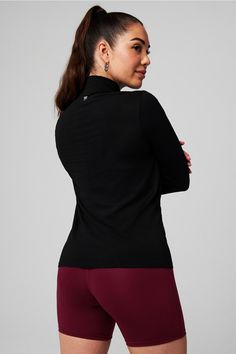 Feather Tech+ Half-Zip Top Fabletics black female Activewear >> Womens >> Tops >> Long-Sleeves >> Long-Sleeve Top Feather Tech+ regular Running/Training 4-Way Stretch/Breathable/Moisture-Wicking Versatile Half-zip Tops For Fall, Versatile Half-zip Fall Tops, Black Fitted Half-zip Activewear, Black Fitted Zip-up Activewear, Fitted Half-zip Top For Fall, Sports Tops For Fall, Black Half-zip Activewear For Fall, Versatile Black Half-zip Top, Black Stretch Half-zip Top