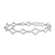 Elevate any attire with the chic look of this alternating smaller and larger diamond-shaped link bracelet. Hollow sterling silver 10.25mm width 5.75 inches with 0.75-inch extender; lobster claw clasp Rectangular Sterling Silver Hallmarked Bracelets, Rectangular Silver Bracelet With Lobster Clasp, Luxury Sterling Silver Diamond-cut Bracelet, Silver Bracelet With Polished Finish, Rectangular Shape, Classic Hallmarked Sterling Silver Bracelet, Collectible, Chic Look, Diamond Shaped, The Chic, Link Bracelets