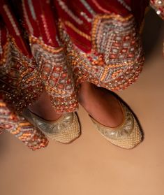 Moondust - Silver & Gold Partywear Ladies' Punjabi Jutti Product order for size 6 would take 3-4 weeks to deliver once the order has been placed. Wear the moon on your feet with this glorious pair of juttis from our ethnic footwear collection done in the most party-perfect shades of all time - silver and gold! Style: On the rusty gold shade of Indian crepe fabric, some magnificent golden threadwork embroidery has been done and further accented with cute little silver pears which look no less tha Festive Diwali Flats With Round Toe, Festive Round Toe Flats For Diwali, Bollywood Style Festive Flats With Round Toe, Bollywood Style Round Toe Flats For Festive Occasions, Bollywood Style Flats For Diwali Festive Season, Bollywood Style Flats For Diwali Festival, Festive Diwali Closed Toe Flats, Festive Closed Toe Flats For Diwali, Festive Mirror Work Closed Toe Flats