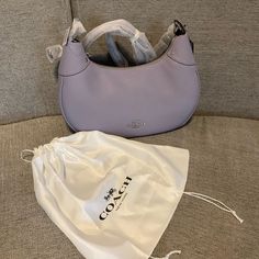 Lavender Coach Bag Different Handles And Length Attachments Brand New Dust Bag Purple Coach Purse, Designer Purple Shoulder Bag With Detachable Handle, Designer Purple Shoulder Bag With Handles, Designer Purple Bags With Handles, Purple Designer Shoulder Bag, Coach Purple Shoulder Bag For Evening, Designer Coach Bag In Purple, Luxury Lavender Rectangular Bag, Coach Purple Evening Bag