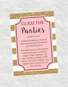 a pink and gold striped sign that says guess the panties