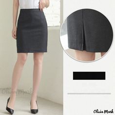 Olivia Mark - Gray Office Pencil Skirt with Hip-Hugging Design - Professional Work Attire Office Pencil Skirt, Gray Office, Grey Office, Grey Pencil Skirt, Split Skirt, Work Attire, Types Of Skirts, Dark Gray, Pencil Skirt