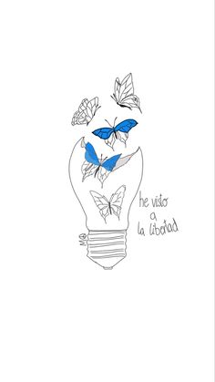 a drawing of a light bulb with blue butterflies inside and the words, he vision is a