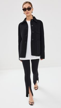 Find JIL SANDER Doubleface Jacket on Editorialist. Fabric: Heavyweight felted wool. Collared neck. Long sleeves with button cuffs. Button placket. Patch breast and hip pockets. Shell: 100% virgin wool. Dry clean. Made in Italy. Measurements: Measurements from size 34 Length: 26.5in / 67.0cm, from shoulder Fitted Cashmere Outerwear With Button Cuffs, Modern Wool Cardigan For Work, Winter Cashmere Outerwear With Buttons, Chic Cashmere Outerwear With Button Closure, Black Cashmere Outerwear For Work, Long Sleeve Cashmere Outerwear For Work, Cashmere Outerwear For Work, Cashmere Outerwear With Buttons For Fall, Button-up Wool Coat For Work