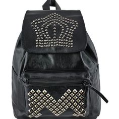 Black Faux Leather Studded Backpack Faux Leather, Front Zipper Pocket, Side Open Pockets, Inside Lining With Zipper Pocket And Adjustable Straps. Dimensions: 12"W X 6.5"D X 13"H Black Faux Leather Trendy Backpack, Trendy Faux Leather Backpack, Trendy Black Faux Leather Backpack, Black Faux Leather Backpack For School, Black Faux Leather Satchel Backpack, Black Faux Leather School Backpack, Edgy Faux Leather Bag With Zipper, Edgy Faux Leather Bag With Zipper Closure, Edgy Black Backpack