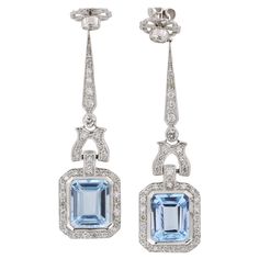 8.25 Carat Blue Topaz Drop Earrings 18k White Gold 66 Diamonds - 0.94 Carat 6gr per Earring Luxury Blue Topaz Dangle Earrings, Fine Jewelry Light Blue Earrings For Formal Occasions, Light Blue Fine Jewelry Earrings For Formal Occasions, Formal Light Blue Fine Jewelry Earrings, Luxury Platinum Blue Earrings, Elegant Blue Gia Certified Diamond Earrings, Luxury Blue Platinum Earrings, Formal Blue Topaz Diamond Earrings Fine Jewelry, Formal Blue Topaz Diamond Earrings