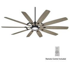 a ceiling fan with five wooden blades