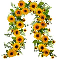 a bunch of sunflowers are arranged in the shape of an o - letter