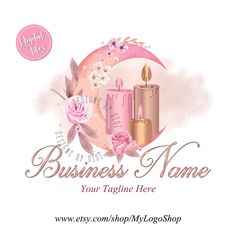 This is a premade logo, designed by me. The design will be resold, it is not an exclusive logo. This is an original design, hand drawn by me. *Name change will be made only after your purchase. ALL my listings ( business card option as well ) only includes DIGITAL FILES. No printed materials will be shipped. You are not allowed to use my designs to sell it as digital files but you can make printed items to sell. *Please consider that this is a premade logo, not a custom one. I only make maximum two small changes that are with no extra fee. For extra changes ( please ask me first if it can be done ) a revision fee will be applied. How it works? -Place your order. Write the business name and the tagline in the customization box. -I will send you the logo draft in maximum 24 hours ( except we Candle Business Logo, Candle Logo Design, Candle Label Design, Candle Labels Design, Candle Logo, Moon Candle, Logo Beauty, Candle Label, Pink Watercolor Flower