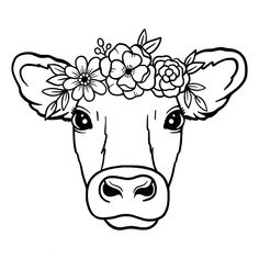 a cow with flowers on its head