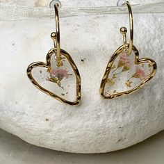 Heart Shaped Pink Dried Flower Earrings-These Elegant Pastoral Earrings Are Light Weight, Resin, Real Flowers And 18k Gold Plated 4.2cm/1.65 Inches Height 1.8cm/0.71 Inches Width Gold Pressed Flower Earrings For Mother's Day, Pink Heart-shaped Flower Earrings For Gift, Pink Heart-shaped Flower Earrings As Gift, Gold Heart-shaped Flower Earrings, Heart-shaped Gold Flower Earrings For Valentine's Day, Gold Heart-shaped Flower Earrings For Valentine's Day, Valentine's Day Gold Heart Flower Earrings, Valentine's Day Heart-shaped Gold Flower Earrings, Heart-shaped Gold Flower Earrings As Gift