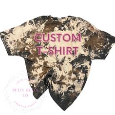 Custom Cowhide Print T-Shirt - Cowhide Bleach Crewneck tshirt  - Cow Print Shirt Cowboy Enter Text you would like on the shirt into the personalization  box - or send image you would like added to the shirt me through messages after purchse. Our Cowhide T-shirts and Sweatshirts are all unisex sizing. Each shirt will have its own unique beauty. Please browse photos to see a variety of how your shirt may come out! Please keep in mind, every single item is handmade. Sweatshirts are bleached and ready for your design! Quick turnaround time for an awesome gift! Custom Cowhide Print T-Shirt - Cowhide Bleach Crewneck tshirt  - Cow Print Shirt Cowboy Pre-shrunk Brown Crew Neck T-shirt, Brown Relaxed Fit Pre-shrunk T-shirt, Custom Print Tie Dye Graphic Tee, Tie Dye Graphic Tee With Custom Print, Brown Pre-shrunk Graphic Tee T-shirt, Brown Pre-shrunk Graphic Tee, Brown Pre-shrunk Crew Neck T-shirt, Custom Print Tie Dye Cotton T-shirt, Brown Crew Neck T-shirt With Screen Print