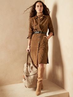 Suede Trench Dress | Banana Republic Suede Dress Outfit, Banana Republic Outfits, Safari Outfits, Business Casual Fall, Suede Outfit, Safari Dress, Trench Dress, 60 Fashion, Safari Style