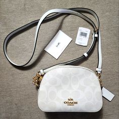 Coach White Leather Crossbody. Nwt, Tags Shown In Pictures. Original Padding Still In Bag, Never Used. White Coach Evening Bag, Crossbody Bag Coach, Purse Aesthetic, Crossbody Coach, Trendy Purses, Luxury Bags Collection, Purse Essentials, White Crossbody Bag, Handbag Essentials