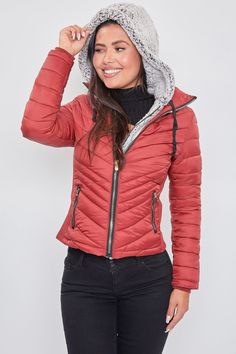 Our Women's Puffer Jacket With Detachable Sherpa Fur Hoodie features a removable faux sherpa fur-trimmed hood for versatile outfit options, elastic side insets for a shaping waistline, elastic cuffs, faux-fur super soft lining, zipper pockets on front, and a zipper front closure. Composition - Shell: 100% Polyester - Faux Fur Lining: 100% Polyester - Filling: 100% Polyester - Faux Fur Hood: 100% Polyester • Machine wash cold and hang to dry. • Model is wearing a size S. Hooded Puffer Jacket With Faux Fur Trim For Fall, Fall Hooded Puffer Jacket With Faux Fur Trim, Long Sleeve Puffer Jacket With Faux Fur Lining, Winter Nylon Parka With Zipper Closure, Casual Puffer Jacket With Faux Fur Lining For Outdoor, Hooded Puffer Jacket With Faux Fur Lining For Winter, Hooded Puffer Jacket With Faux Fur Lining For Fall, Fitted Nylon Outerwear With Fleece Lining, Hooded Parka With Faux Fur Trim