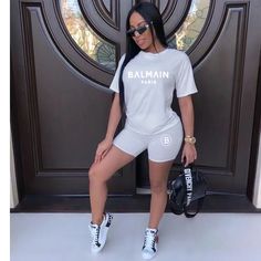 Short Sleeve T Shirt Biker Shorts Summer Outfits Two Piece Shorts Set, Two Piece Short Set, Summer Shorts Outfits, Clothing Plus Size, One Piece Outfit, Tracksuit Women, T Shirt And Shorts, Shorts Set, Letter Print