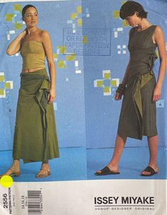 two women's skirts and one woman's top are shown in this sewing pattern