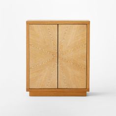 a wooden cabinet with two doors on one side and an open door on the other