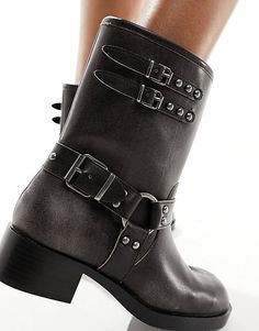 Stradivarius square toe biker boot with buckle in washed black | ASOS Grunge Boots With Buckle Closure For Fall, Grunge Moto Boots With Buckle Closure, Edgy Boots With Buckle Closure And Square Toe, Stradivarius Boots, Black Shop, Biker Boots, Biker Boot, Asos, Free Delivery