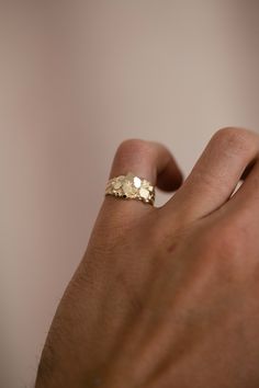 14k Solid Gold Nugget Ring | Gold Nugget Antique Ring | Crush 14k Gold Ring * Metal: 14K Yellow Gold  * Length: 10.8mm * Avg. Weight: 4-6.2gr * Sizes: 4-11 * Stamp: 14K * Complimentary Gift Box Guaranteed 14k real Gold NOT gold plated or filled. Image may be enlarged to show details. Please read description. * * * * * * * * * * * * * * * * * * * * * * * * * EXPLORE | OUR | SHOP Don't forget to check out the rest of our shop! We specialize in making handcrafted 14k Solid Gold jewelry for every oc Gold Nugget Wedding Rings, Heart Nugget Ring, Fine Jewelry 14k Gold Cluster Promise Ring, Fine Jewelry 14k Gold Cluster Ring For Promise, 14k Gold Cluster Ring For Promise Occasions, Promise Cluster Ring In 14k White Gold, Hammered 14k White Gold Jewelry, 14k White Gold Hammered Jewelry, 14k Yellow Gold Nugget Jewelry