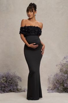 Inflorescence | Black Mesh Floral Bardot Maternity Maxi Dress Fitted Floor-length Maternity Party Dress, Fitted Floor-length Maxi Dress For Maternity, Fitted Maxi Maternity Dress, Maternity Wear Fitted Maxi Dress, Fitted Maxi Length Maternity Dress, Fitted Maxi Dress For Maternity, Chic Fitted Maternity Maxi Dress, Elegant Maternity Maxi Dress, Elegant Fitted Maternity Maxi Dress