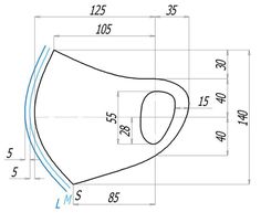 a drawing of a face mask with measurements for the bottom and side part, including numbers