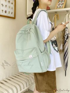 Bird in Bag - Cute Student Backpack with Front Zip Pocket, Ideal for School and Everyday Use. Trendy Everyday Green Backpack, Trendy Green Everyday Backpack, Backpack With Pockets For Daily Use And School, Back To School Backpack With Pockets For Daily Use, Student Backpack With Pockets In Green, Green Backpack With Pockets For Students, Green School Backpack With Pockets, Trendy Everyday Backpack With Pockets, Green School Bag With Pockets