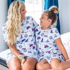 Girls Or Boys Super Cute Boat Design Poly Spandex Buttery Soft Blend Not Flame Resistant Comfortable Blue Bedtime Sets, Comfortable Blue Cotton Set, Casual Matching Set Sleepwear For Sleepover, Casual Sleepwear Matching Set For Sleepovers, Playful White Sleepwear For Home, Comfortable Blue Lounging Set, Blue Playful Sleepwear For Lounging, Playful Blue Sleepwear For Lounging, Family Matching Cotton Sleepwear For Sleepovers