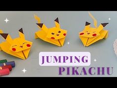 four origami pikachu papercrafts with the text jumping pikachu